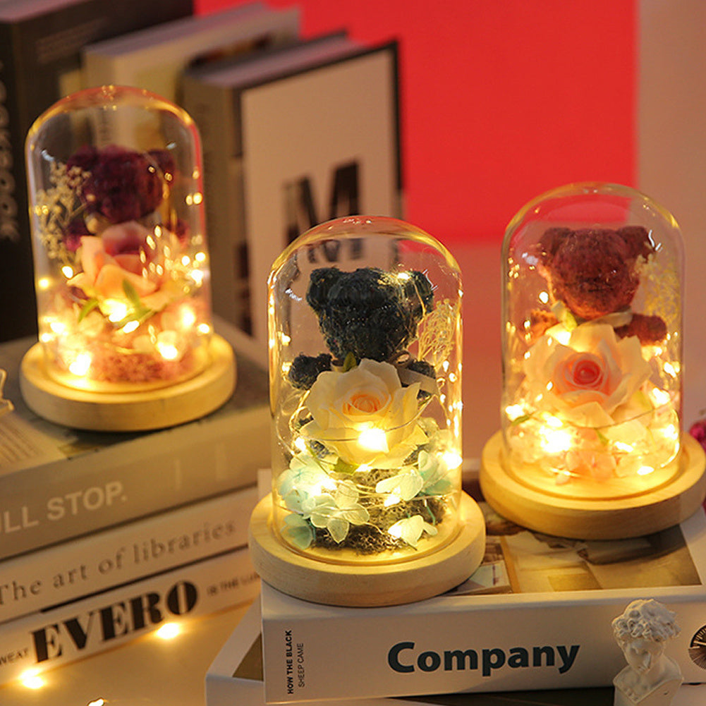 Illuminated Rose Accent Lamp & Teddy Bear Set