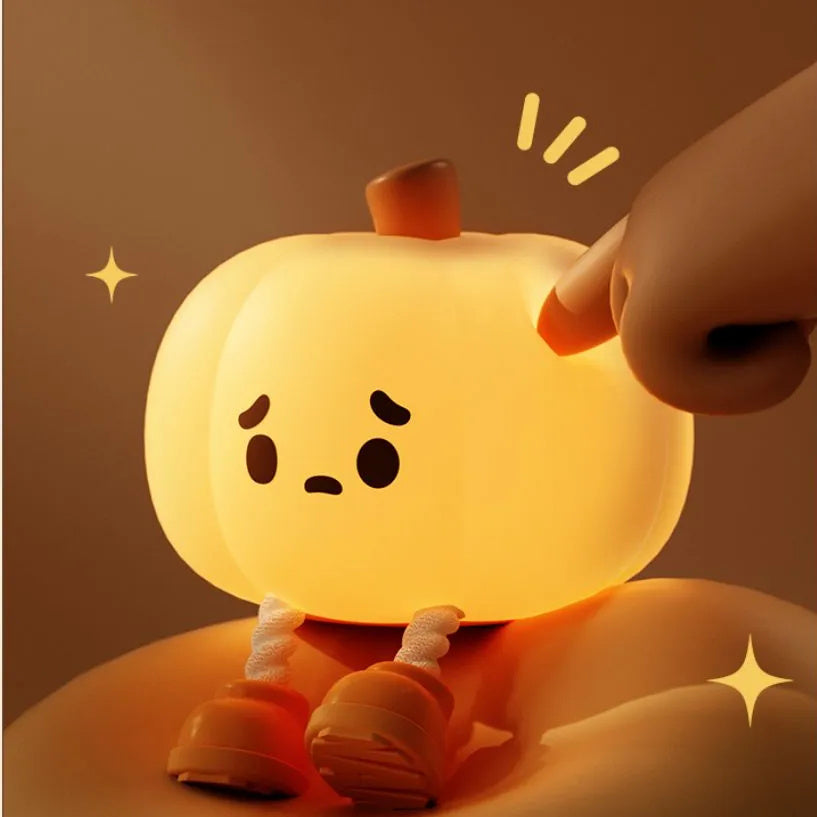 Cute Pumpkin LED Night Light 🎃 Soft Silicone Touch Lamp for Kids — Dimmable & Rechargeable