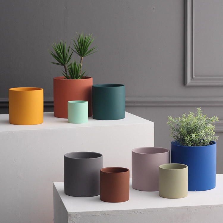 Modern Nordic Ceramic Pots 🌸 Minimal Cylinder Flower Planters with Drain Tray — Chic Home Decor