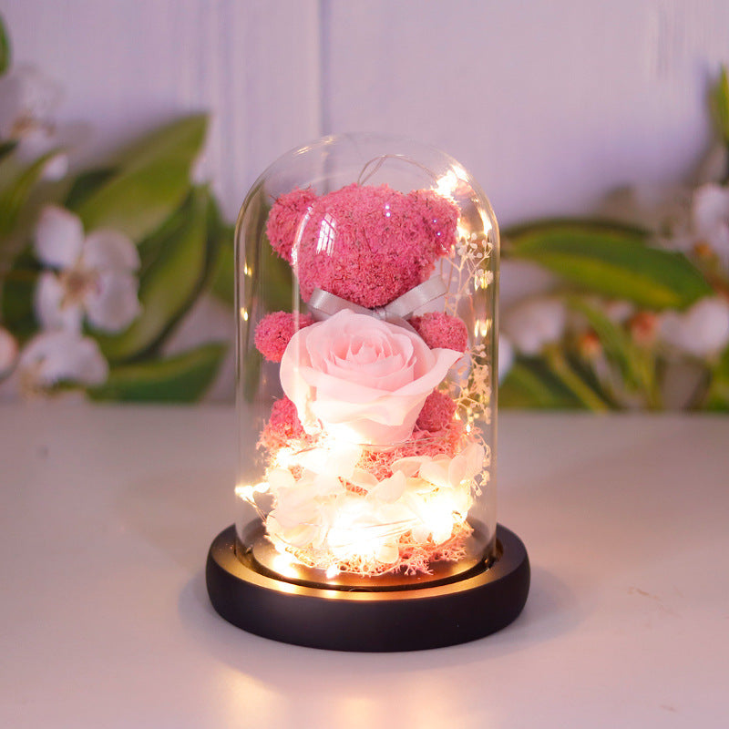 Illuminated Rose Accent Lamp & Teddy Bear Set