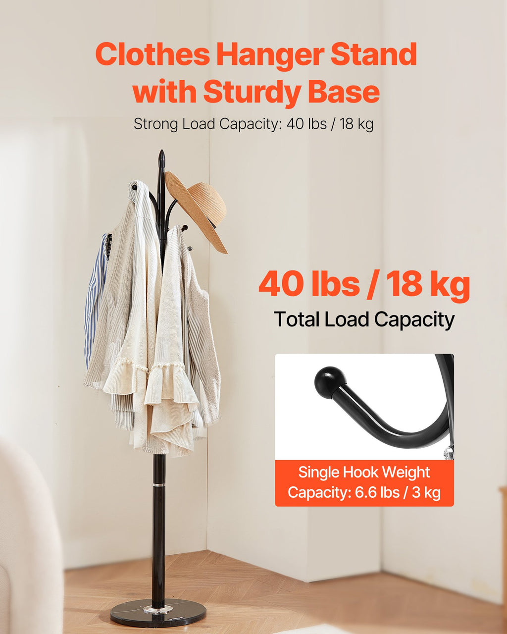 MarbleCore 6-Hook Standing Coat Rack (USA ONLY)