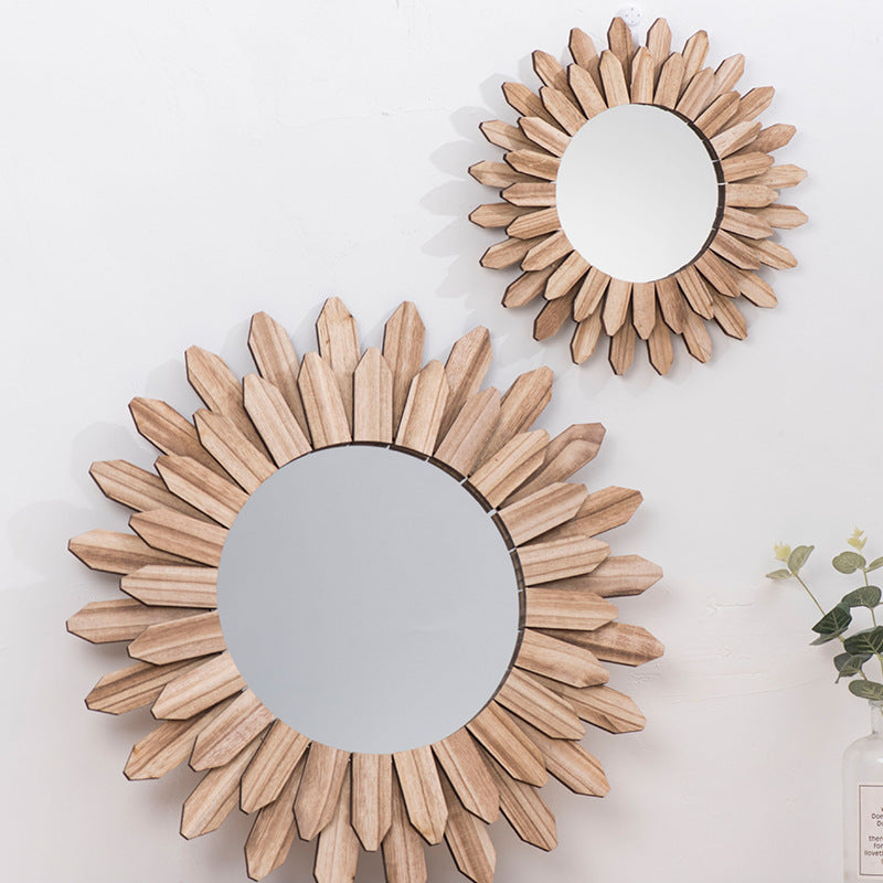 European style Solid Wood Handmade Finish Hanging Mirror Entrance Decoration