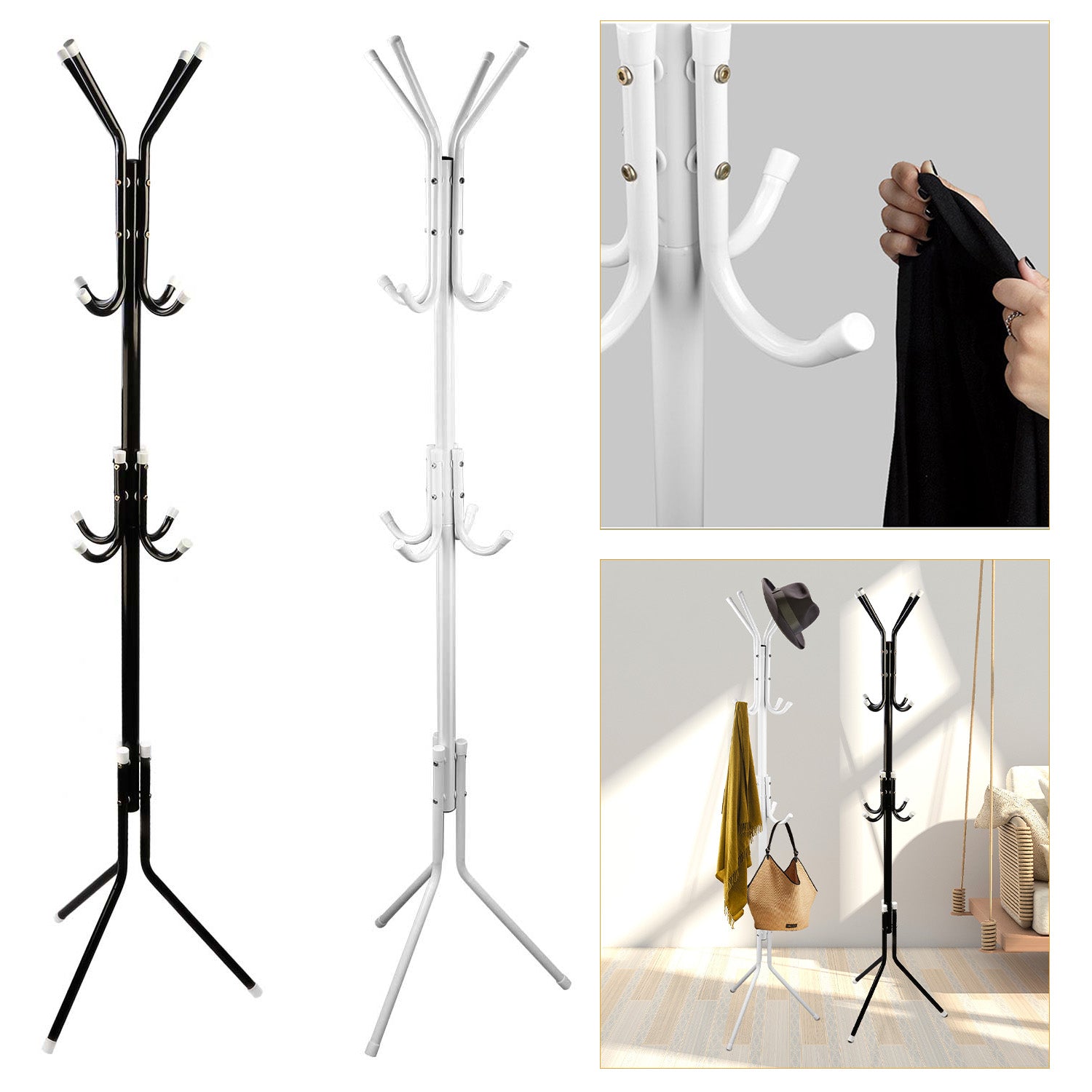 Black-White Options -- 1Pc Standing Coat Hat Rack Organizer (USA Only)