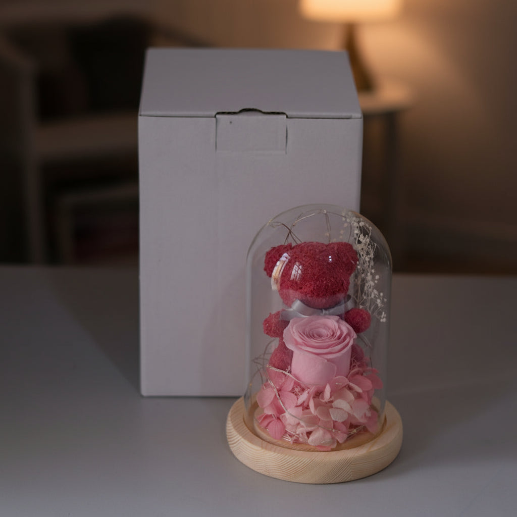 Illuminated Rose Accent Lamp & Teddy Bear Set