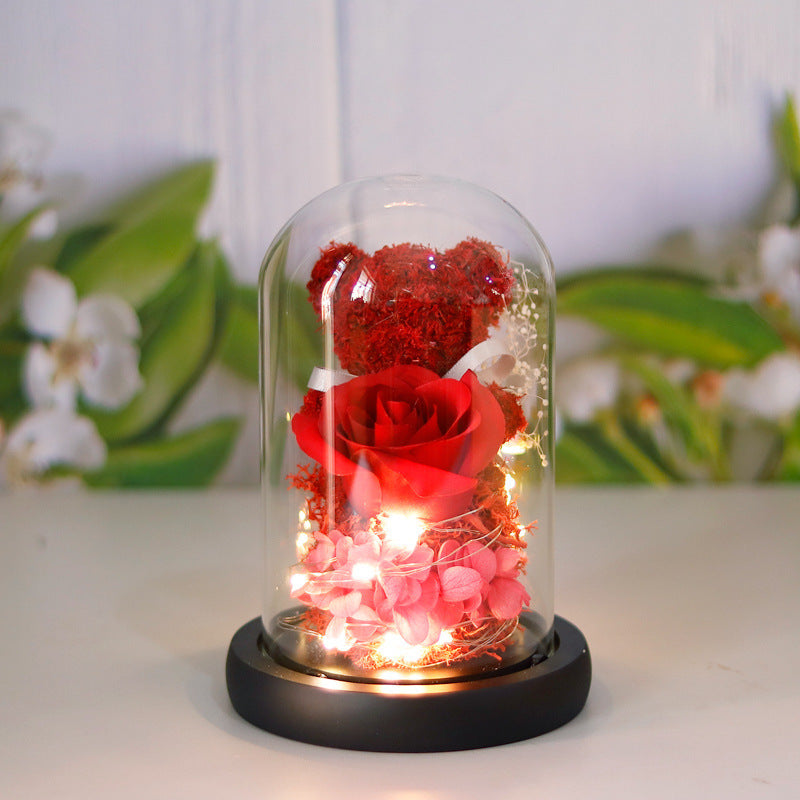 Illuminated Rose Accent Lamp & Teddy Bear Set