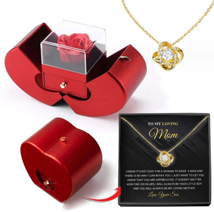 Eternal Rose Apple Jewelry Box Necklace Gift for Valentine’s & Mother’s Day