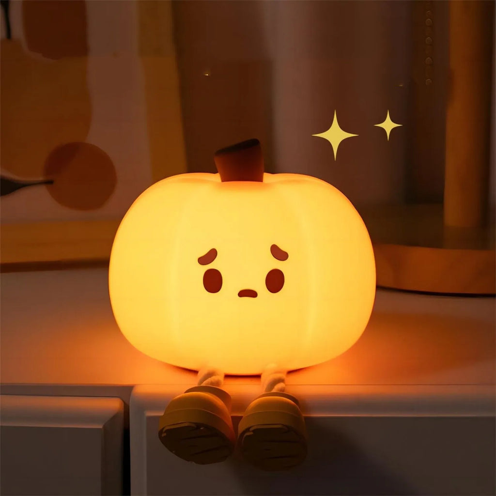 Cute Pumpkin LED Night Light 🎃 Soft Silicone Touch Lamp for Kids — Dimmable & Rechargeable