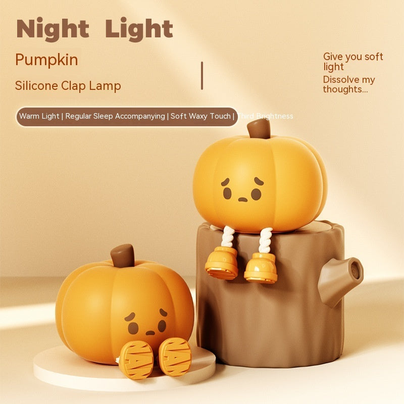 Cute Pumpkin LED Night Light 🎃 Soft Silicone Touch Lamp for Kids — Dimmable & Rechargeable