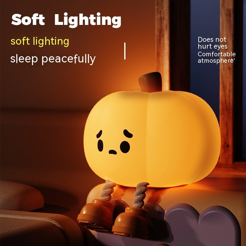 Cute Pumpkin LED Night Light 🎃 Soft Silicone Touch Lamp for Kids — Dimmable & Rechargeable