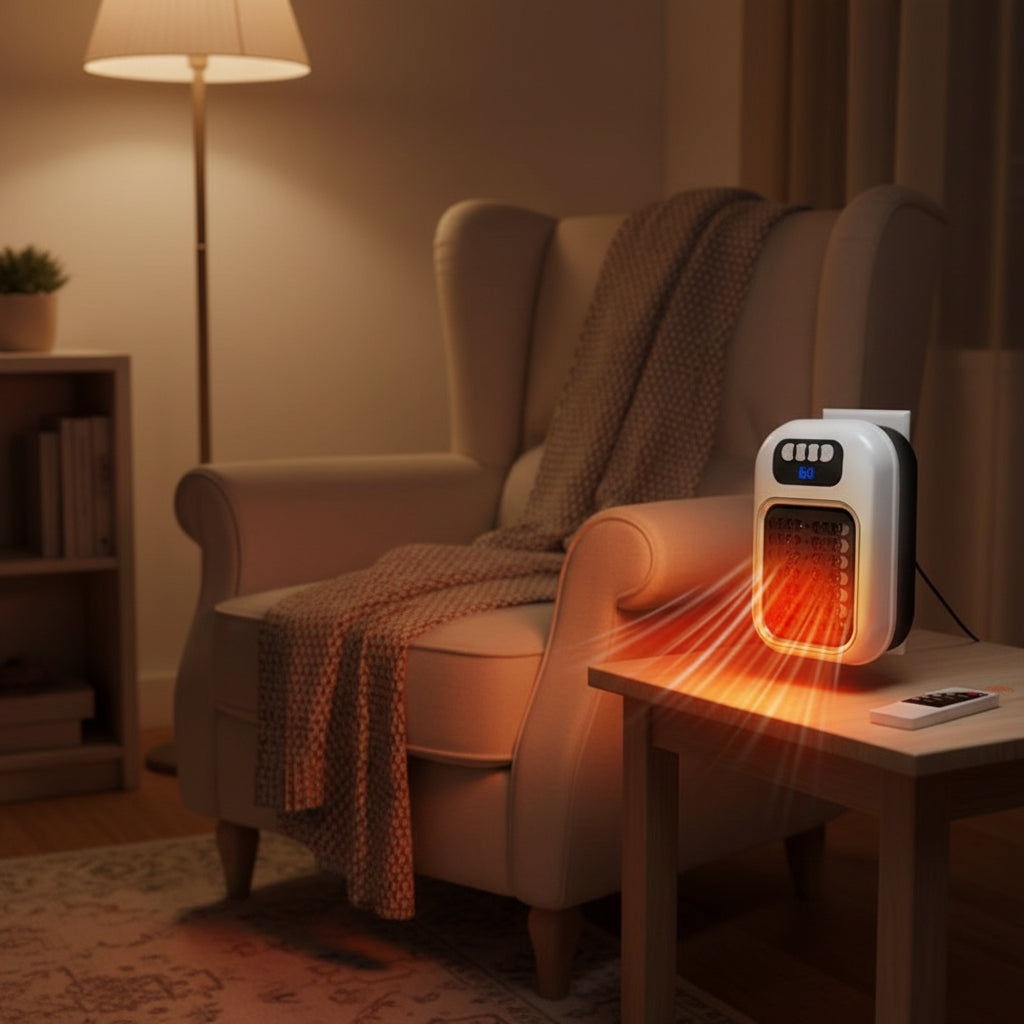 Infrared light device with remote control on a white background