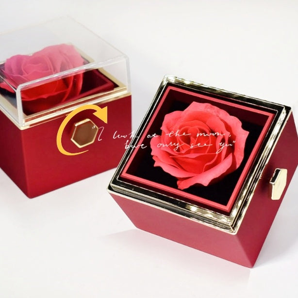 Red box with a rose inside on a white background