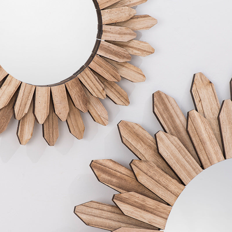 European style Solid Wood Handmade Finish Hanging Mirror Entrance Decoration