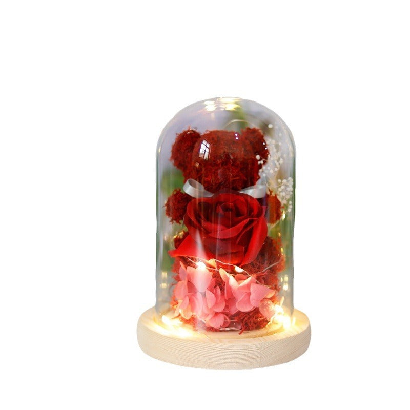 Illuminated Rose Accent Lamp & Teddy Bear Set