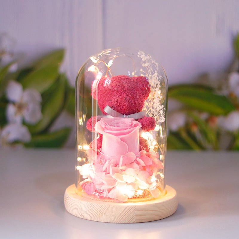 Illuminated Rose Accent Lamp & Teddy Bear Set