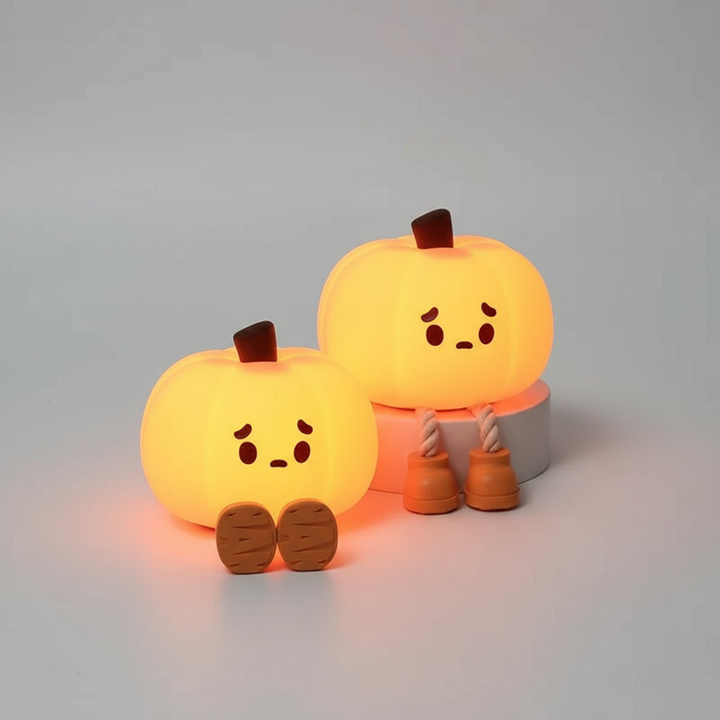 Cute Pumpkin LED Night Light 🎃 Soft Silicone Touch Lamp for Kids — Dimmable & Rechargeable