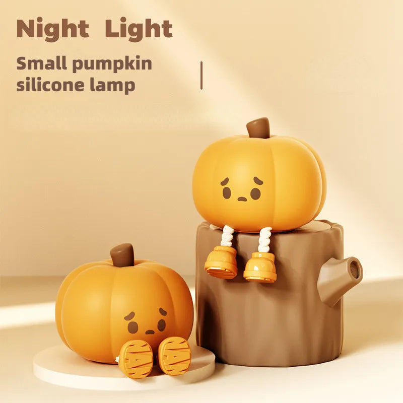Cute Pumpkin LED Night Light 🎃 Soft Silicone Touch Lamp for Kids — Dimmable & Rechargeable